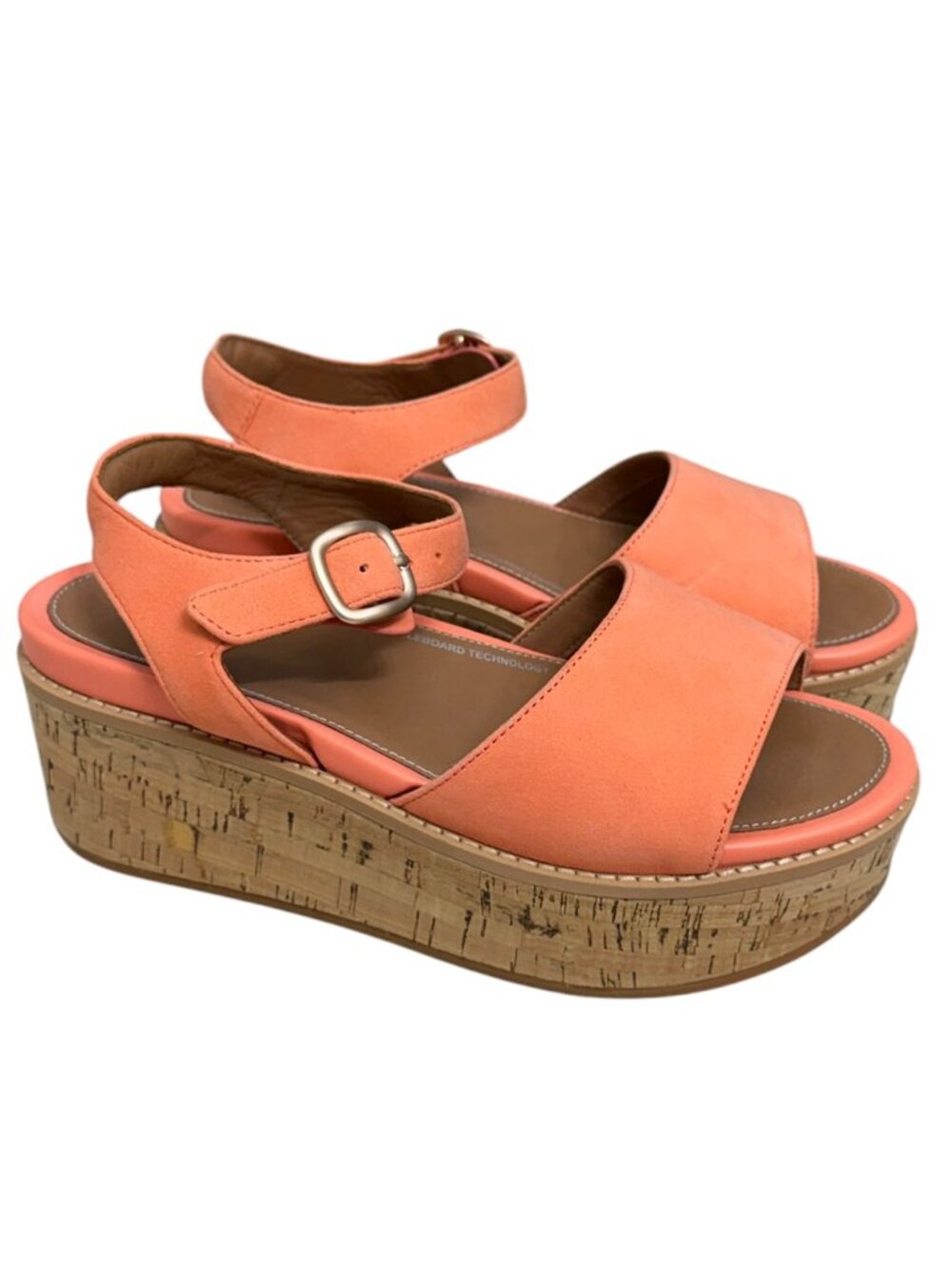 FitFlop Eloise cork-wrap wedge platform sandals Sunshine Coral women's size 7